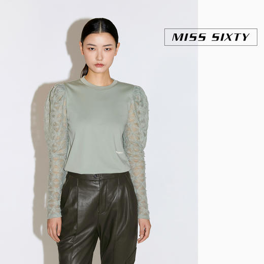 Miss Sixty2020冬季新款拼接珍珠纱上衣长袖T恤女604SJ3510000 商品图4