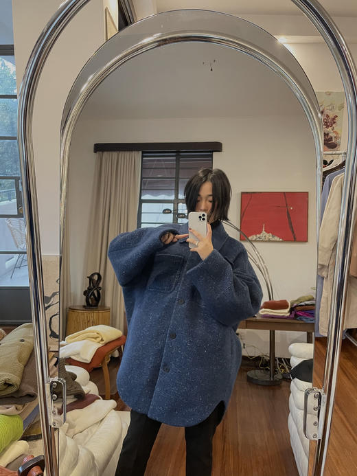 HIDEMI日本加厚粗花呢口袋设计感衬衫式羊毛大衣 商品图4