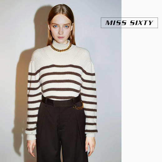 Miss Sixty2020冬季新款花瓣领条纹毛衣毛织套头衫女604RJ3050000 商品图0