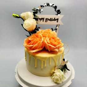 【甜久荟】鲜花蛋糕-高雅香槟色系