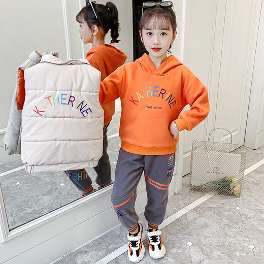 KYM-DM-82216新款女童韩版时尚洋气马甲卫衣裤子三件套TZF 商品图0