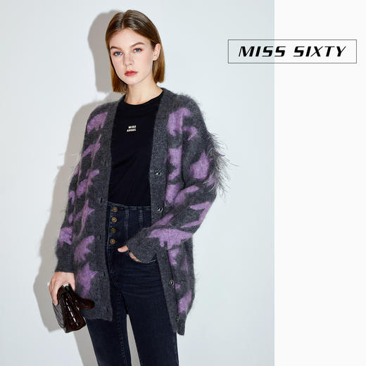 Miss Sixty2020冬季新款天使系列重工手工千鸟格中长款毛织外套女604RJ5270000 商品图0