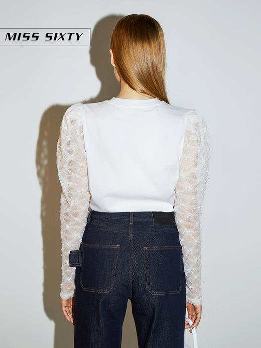 Miss Sixty2020冬季新款拼接珍珠纱上衣长袖T恤女604SJ3510000 商品图1