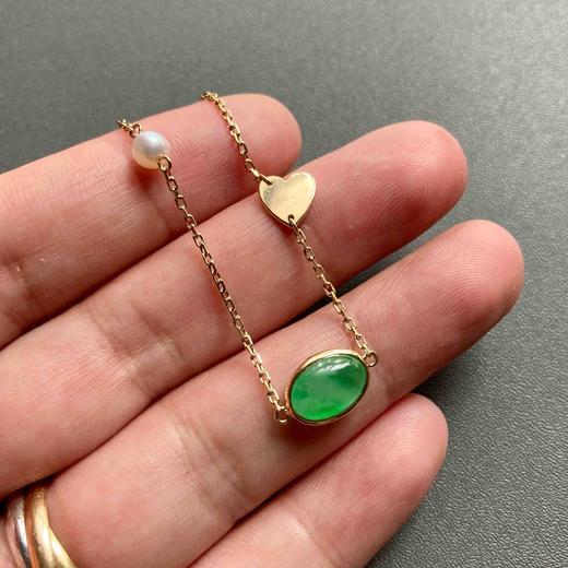 高冰种阳绿翡翠蛋面手链18k黄金镶嵌 商品图4