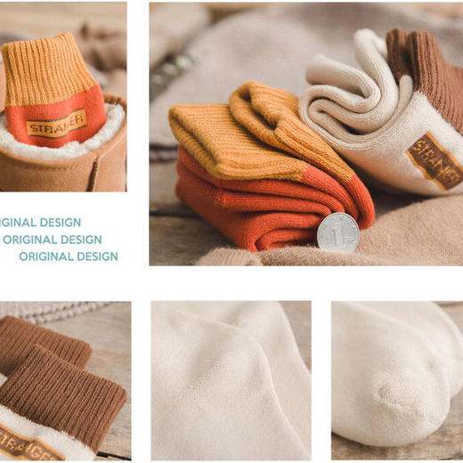 冬天袜子女 中筒韩版加厚加绒拼色毛圈袜女士内衣保暖学生 商品图8