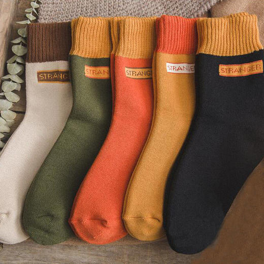 冬天袜子女 中筒韩版加厚加绒拼色毛圈袜女士内衣保暖学生 商品图7