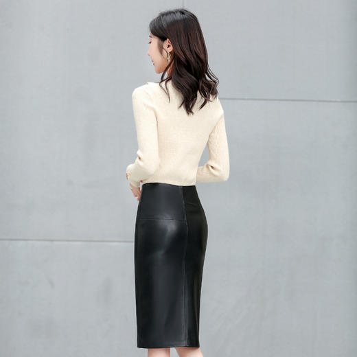 NQS767新款时尚气质高腰中长款绵羊皮包臀裙TZF 商品图4