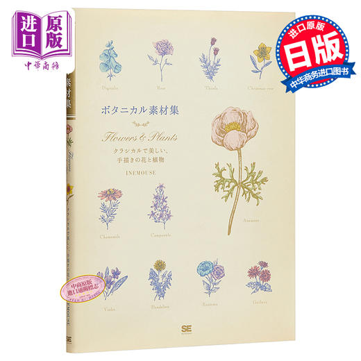 【中商原版】植物花卉经典素材集 Botanical手绘花朵植物图样素材集 日文原版 ボタニカル素材集 Flowers Plants クラシカルで美しい 手描きの花と植物 商品图0