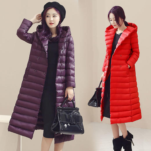 WZNH-XMR1624冬季暗扣连帽纯色直筒羽绒服 商品图0