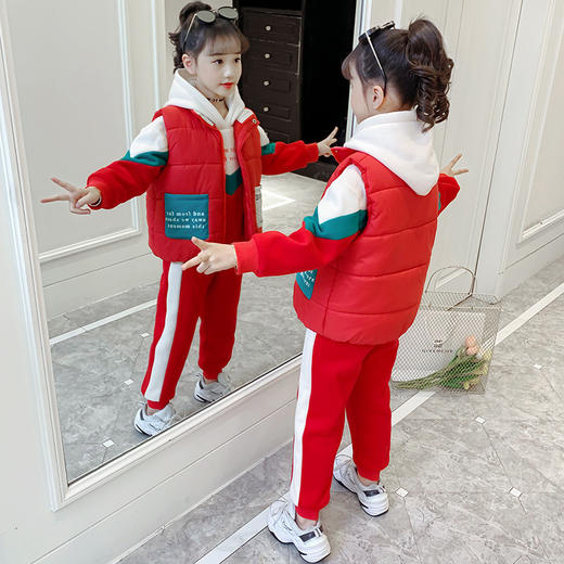 KYM-DM-82200新款童装韩版时尚洋气马甲卫衣裤子三件套TZF 商品图1