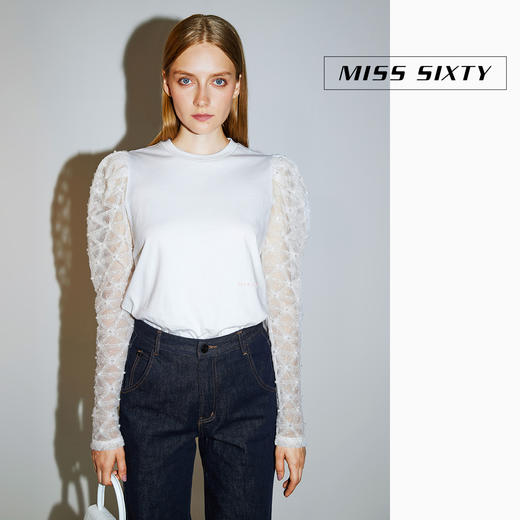 Miss Sixty2020冬季新款拼接珍珠纱上衣长袖T恤女604SJ3510000 商品图0