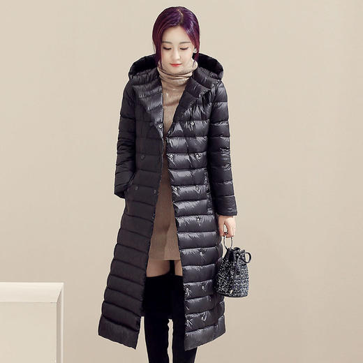 WZNH-XMR1624冬季暗扣连帽纯色直筒羽绒服 商品图1