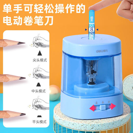 【电动5件套，卷笔刀+吸尘器+橡皮擦+替芯+HB铅笔+主题贴纸】得力欧阳娜娜削笔器旋转刨笔器绞笔刀学姿笔正姿铅笔多功能全自动充电迷你桌面五件套装幼儿园中小学生神器小型文具礼盒开学礼物 商品图1
