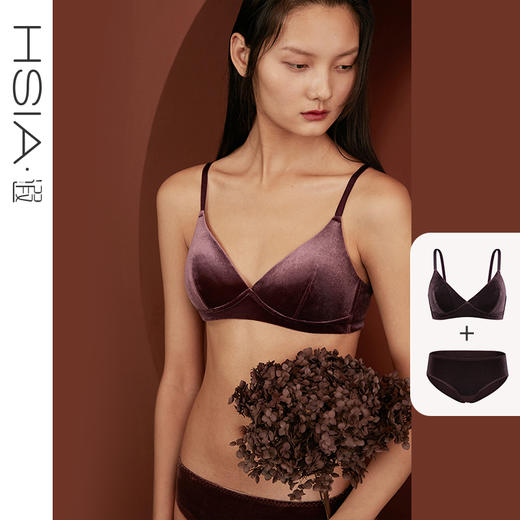 HSIA遐无钢圈内衣套装女珠光丝绒性感胸罩新款法式三角杯小胸文胸 商品图0