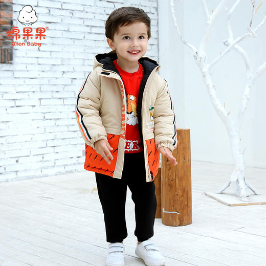 棉果果冬季男童拼接印花中长款棉服M412101820651 商品图0