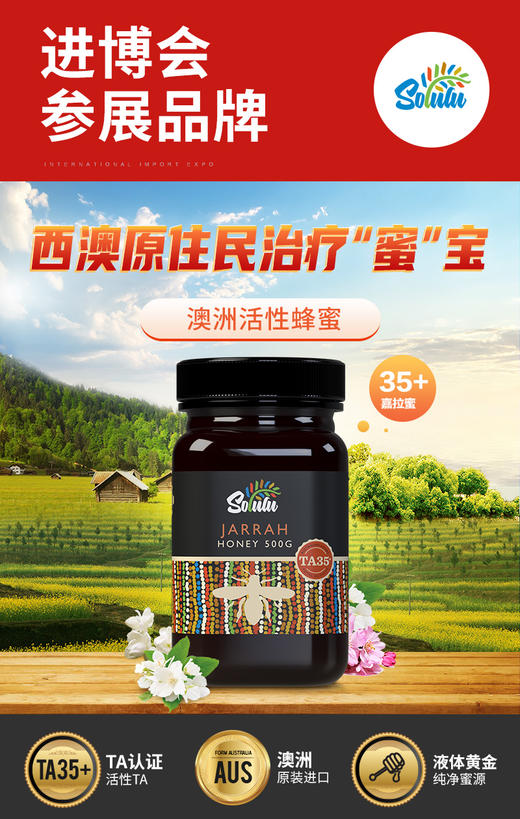 Solulu澳洲原瓶进口红柳桉树蜂蜜TA35+  500g 商品图0