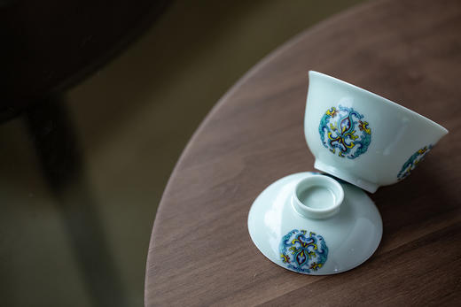 【秘影山房】【2号盖碗/忍冬灵芝纹】150ml  8.9x7.5cm手作三才盖碗泡茶碗 小茶碗釉中彩茶具功夫茶具 商品图4