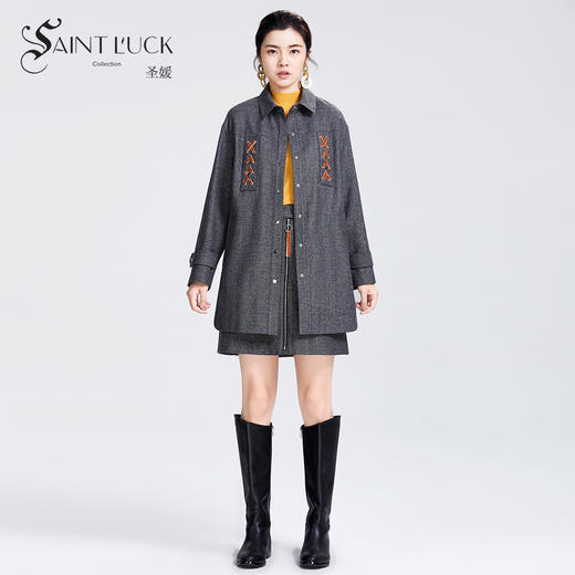 SAINT L’UCK/圣媛女装 冬季新品衬衫式斜纹金葱毛呢棉服外套SA320Q52 商品图0