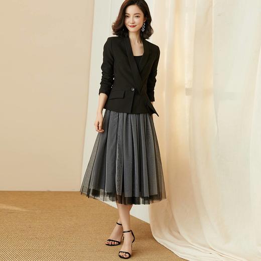 修身通勤小西装气质百搭网纱裙套装女