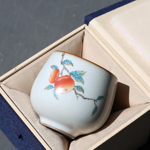 汝窑开片圆茶杯柿子功夫品茗杯家用茶具单杯复古 商品图0