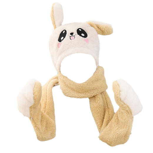 【亲子款】会动兔耳朵帽子 秋冬儿童骑车防风帽围巾帽子手套一体三件套包头帽 商品图0