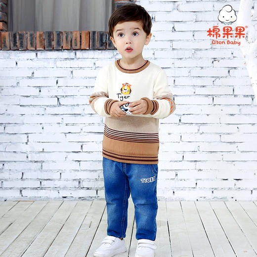 棉果果冬季男童挂里提花套头毛衣M412160520649 商品图0