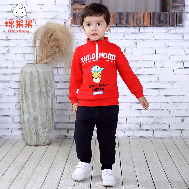 新年款棉果果秋冬季男童上衣大毛圈拉链新年款喜庆大红色卫衣M412180420643