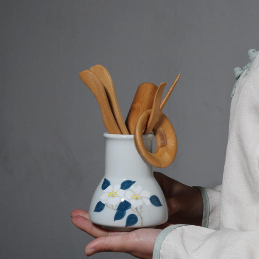 手绘山茶花茶道六君子百搭花插花器 商品图2