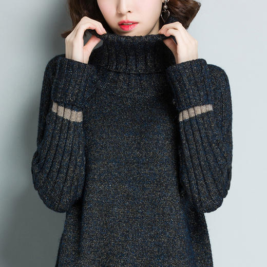 2020秋冬新款韩版慵懒风粗线宽松中长款高领毛衣女lb3475