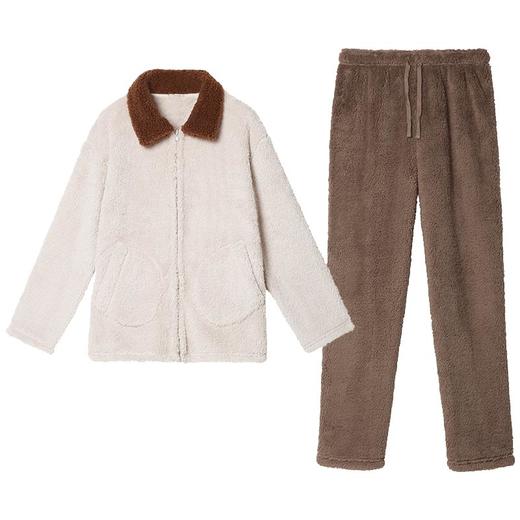 HSIA遐新款撞色翻领拉链舒棉绒家居服套装加绒加厚保暖睡衣女秋冬 商品图5