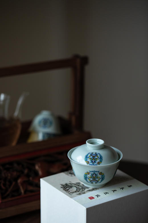 【秘影山房】【2号盖碗/忍冬灵芝纹】150ml  8.9x7.5cm手作三才盖碗泡茶碗 小茶碗釉中彩茶具功夫茶具 商品图1