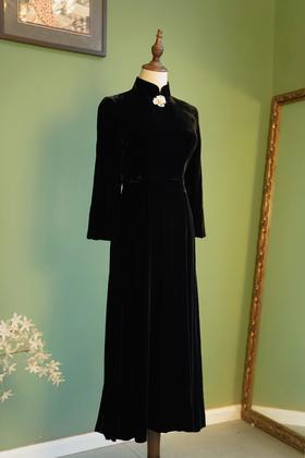 荷言HEYEN 远方内搭 黑色丝绒旗袍裙