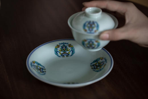 【秘影山房】【2号盖碗/忍冬灵芝纹】150ml  8.9x7.5cm手作三才盖碗泡茶碗 小茶碗釉中彩茶具功夫茶具 商品图3