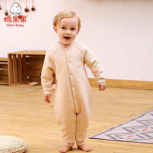 棉果果冬季新疆彩棉男童女童提花空气层对开连体衣连身衣哈衣M401722620631 商品图0