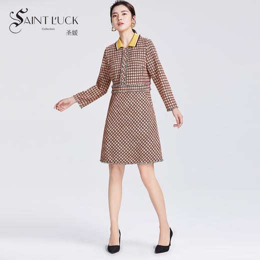 SAINT L’UCK/ 圣媛女装气质小香风Polo领花边格纹针织连衣裙SA320L01 商品图0