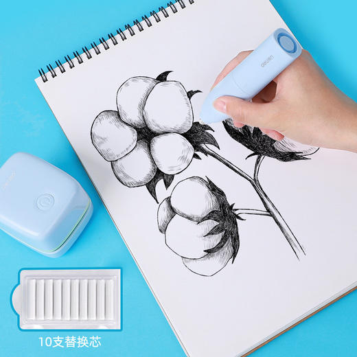 【电动5件套，卷笔刀+吸尘器+橡皮擦+替芯+HB铅笔+主题贴纸】得力欧阳娜娜削笔器旋转刨笔器绞笔刀学姿笔正姿铅笔多功能全自动充电迷你桌面五件套装幼儿园中小学生神器小型文具礼盒开学礼物 商品图3