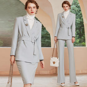 IWY/浅蓝色长袖西装半裙长裤套装CP1477+D0093