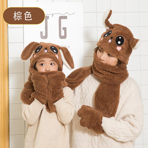 【亲子款】会动兔耳朵帽子 秋冬儿童骑车防风帽围巾帽子手套一体三件套包头帽 商品图6