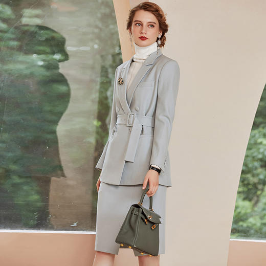 IWY/浅蓝色长袖西装半裙长裤套装CP1477+D0093 商品图2