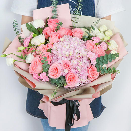 送闺蜜妈妈粉玫瑰绣球混搭花束女神女士生日礼物纪念日花店送花