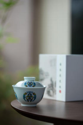 【秘影山房】【2号盖碗/忍冬灵芝纹】150ml  8.9x7.5cm手作三才盖碗泡茶碗 小茶碗釉中彩茶具功夫茶具