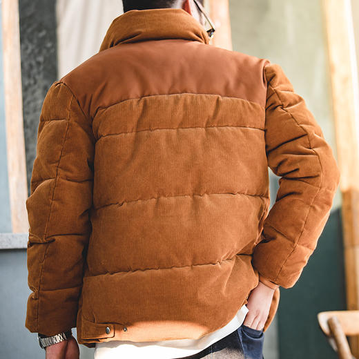 马登工装美式复古立领灯芯绒拼接棉衣琥珀色加厚保暖外套棉袄子男 商品图3