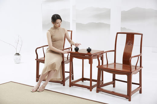 红桥红  家具严选  缅甸花梨（大果紫檀）  【宝蕴楼扇形 南官帽椅三件套】 商品图1