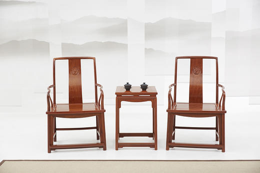 红桥红  家具严选  缅甸花梨（大果紫檀）  【宝蕴楼扇形 南官帽椅三件套】 商品图2