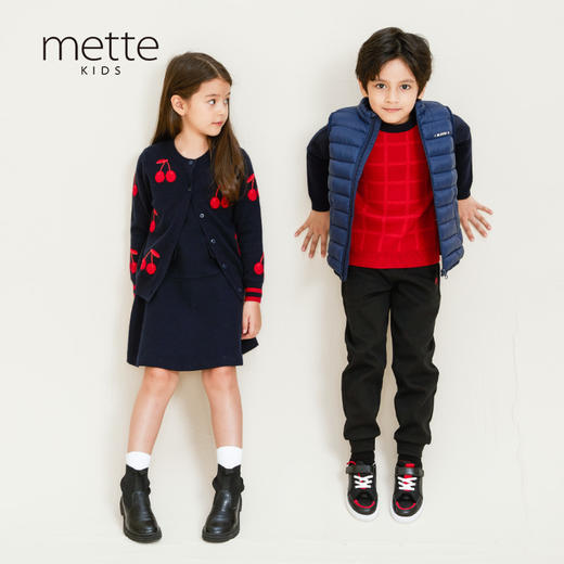 METTE羊绒世家童装100%山羊绒衫2020冬时尚拼接撞色内搭保暖毛衣 商品图1