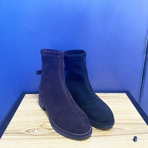 豪行秋季新款29351018平底袜靴女短靴简约百搭套脚弹力绒布踝靴女 商品图3