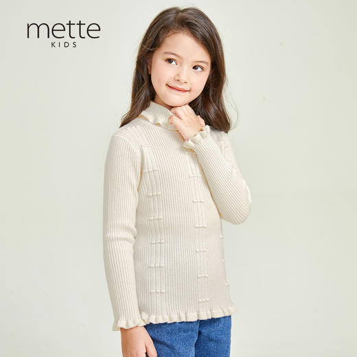 METTE羊绒世家童装女宝100%山羊绒衫中大童高领弹力修身保暖毛衣 商品图0