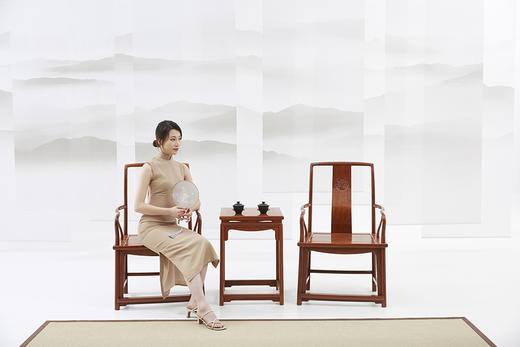 红桥红  家具严选  缅甸花梨（大果紫檀）  【宝蕴楼扇形 南官帽椅三件套】 商品图0