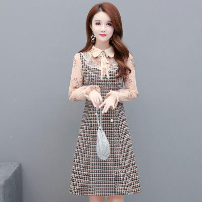 we-sd20b52 格子中长款气质优雅修身显瘦减龄连衣裙女2020冬季新款