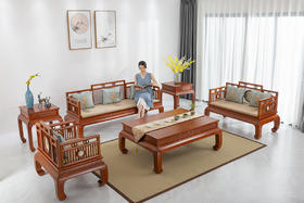 红桥红  家具严选  缅甸花梨（大果紫檀）  【嵌云石 梳背沙发 123 六件套】